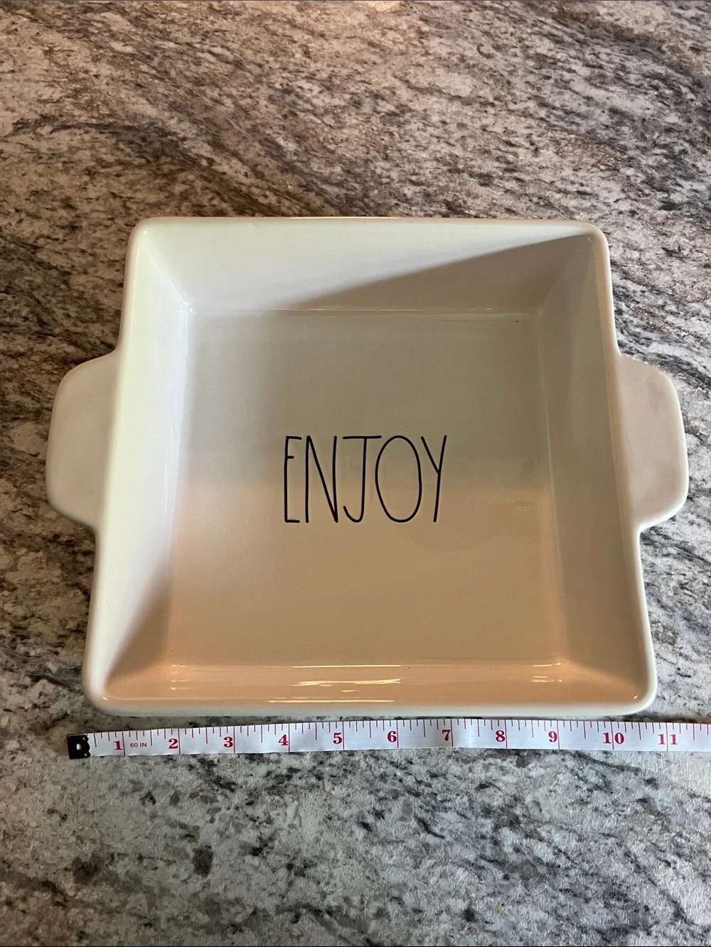 Rae Dunn ENJOY Square Ceramic Cream Baking Dish  EUC